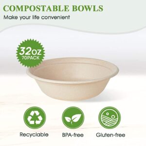 32oz compostable bowl made from sugarcane pulp.